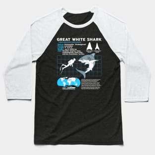 Great White Shark Fact Sheet Baseball T-Shirt